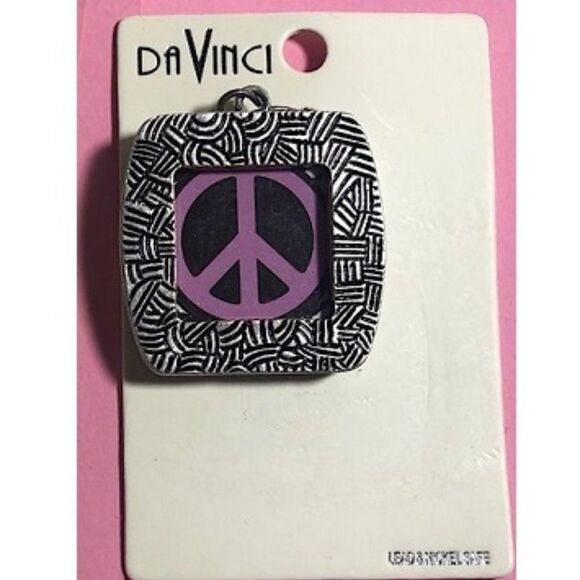 ✨Rock Star-&- PEACE ☮  ✌ 2 sided Pendant Silver-tone Statement,by DaVinci NEW ✨ - Picture 3 of 3